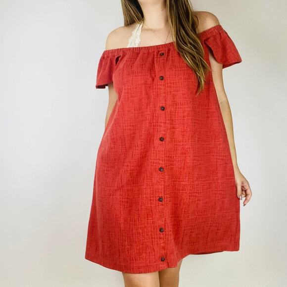 Madewell pink Off Shoulder Ruffle Button Dress - Picture 4 of 6